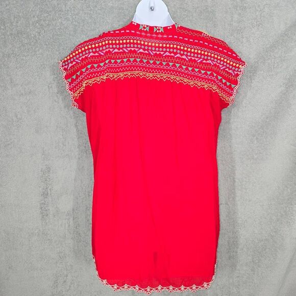 Johnny Was Scarlet Red Lissa Cupra Rayon Floral Embroidered Blouse Medium - Picture 5 of 8